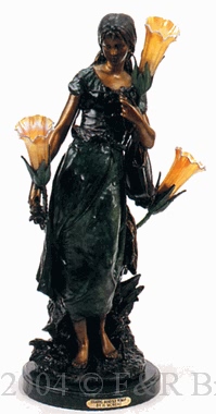 Standing Mandolin Woman bronze lamp