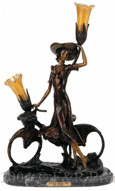 The Bicycle Spring Time bronze Lamp by Icart