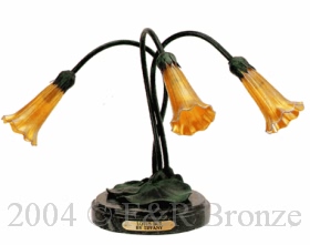 Triple Lotus But bronze lamp
