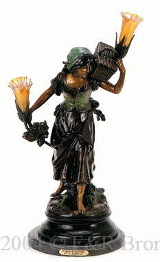 Woman With Rooster bronze sculpture lamp