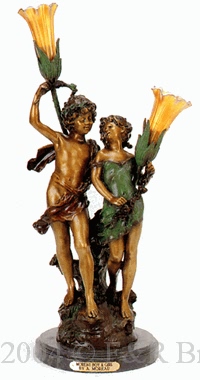 Young Lovers bronze lamp by Auguste Moreau