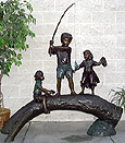 Kids Fishing on Log bronze sculpture