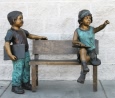 Waiting for School bronze sculpture