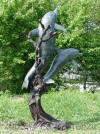 Two Dolphins with Coral bronze statue fountain