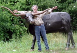 Texas Longhorn bronze statue with head turned