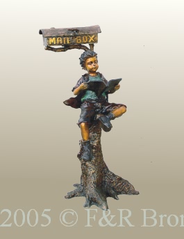 Boy Reading by Mailbox bronze statue
