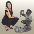 Boy with Frog Bronze Fountain by Labroue