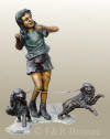 Girl with Two Dogs bronze sculpture by Turner