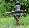 Boy & Girl Playing Leapfrog bronze statue