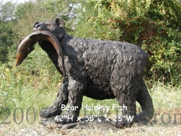 Bear Holding Fish in Mouth bronze statue