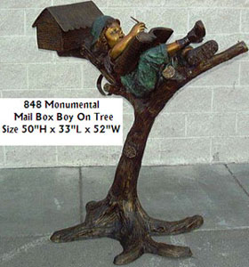 Mailbox Boy On Tree bronze