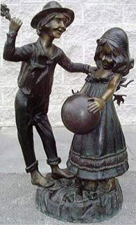Boy and Girl with Ball Bronze Statue