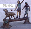 Standing Kids on Log with Dog Bronze